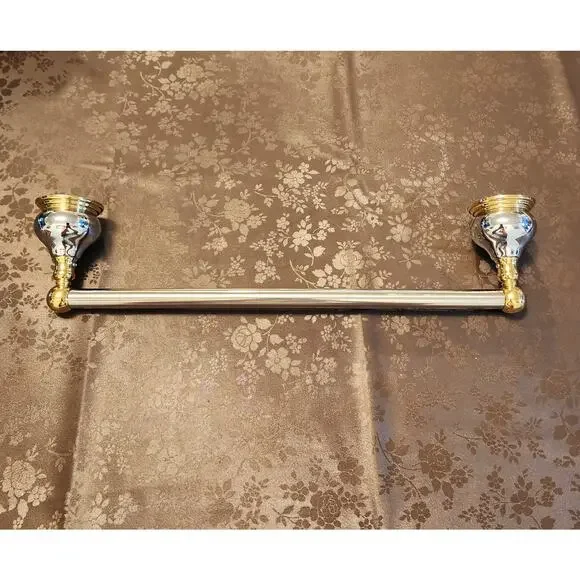 Two-Tone Chrome Brass Polished Decorative Round Wall Mount Towel Rod - Picture 2 of 8